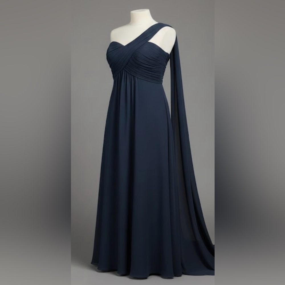 Bill Levkoff One Shoulder Gown in Deep Navy Blue